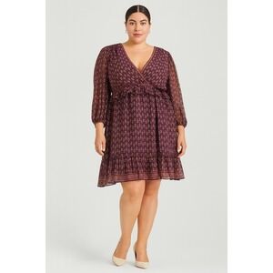 Max Studio Purple Georgette Long Sleeve Chiffon Dress‎ Size 16